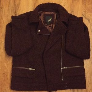 Burgundy fuzzy “biker style” jacket